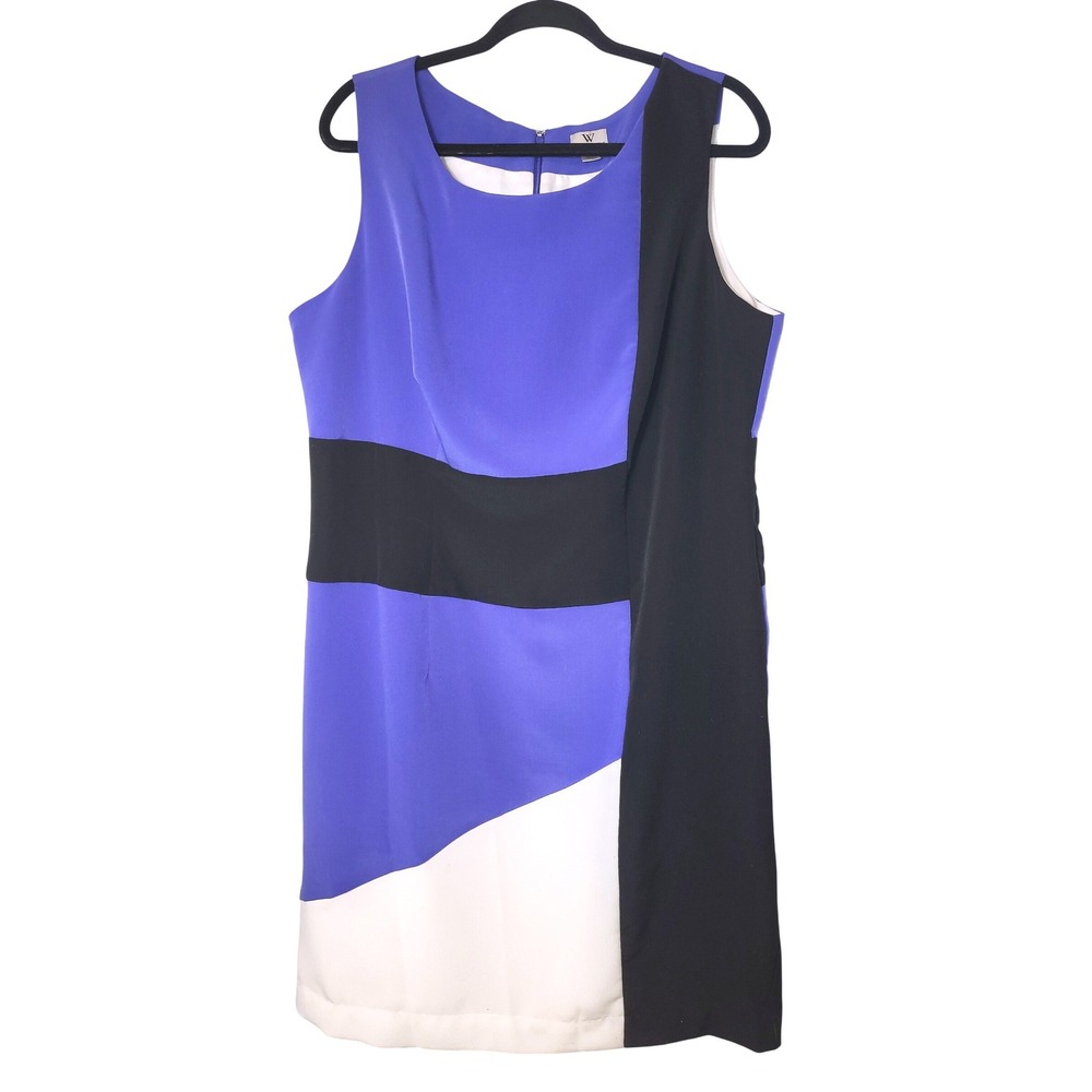 Worthington Woman Blue‎ Black White Colorblock Sheath Dress Plus Size 18W